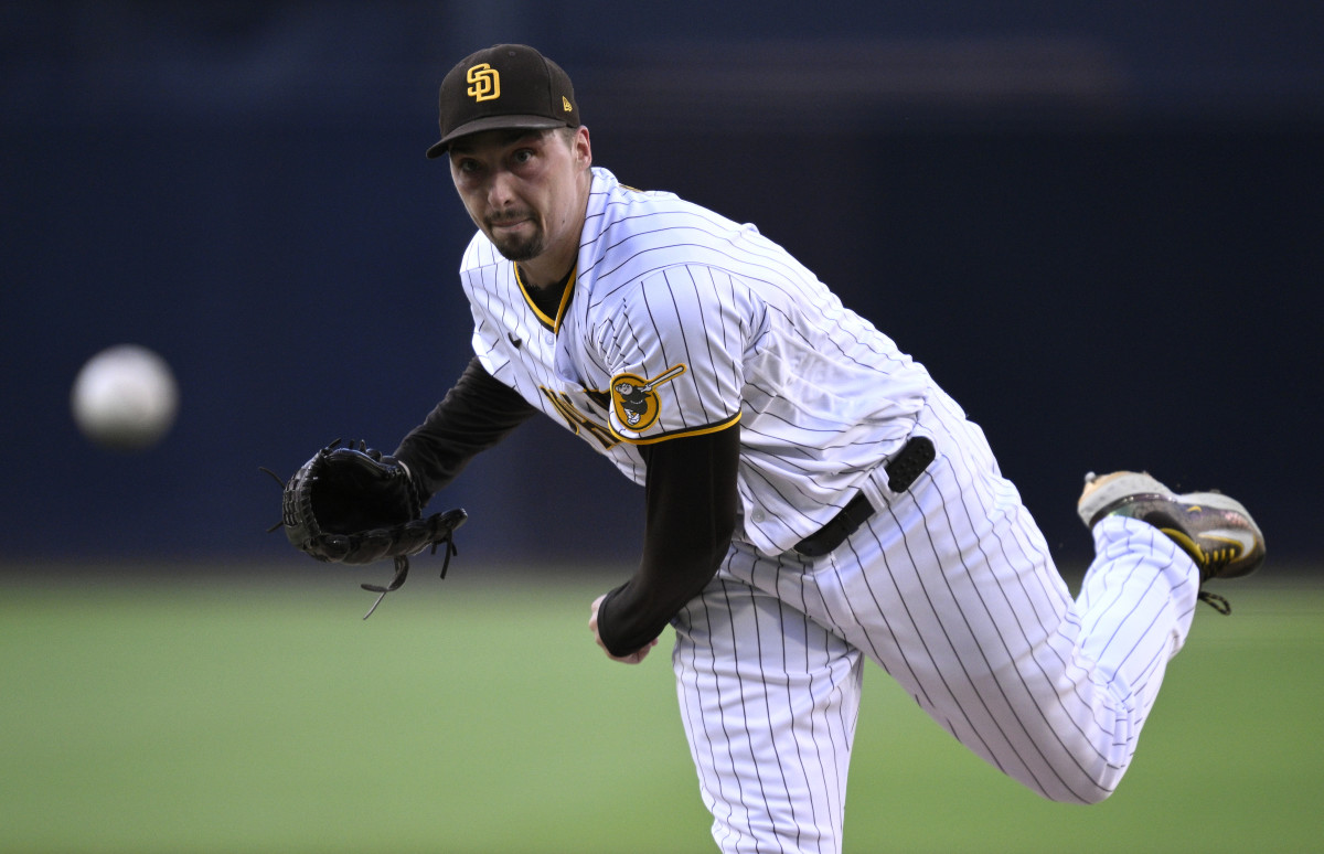 San Diego Padres starting pitcher Blake Snell throws a pitch against the SF Giants during the first inning at Petco Park on September 2, 2023.